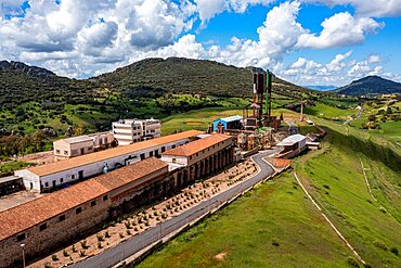 Aerial of the ancient mine, Unesco site Heritage of mercury, Almaden, Castile-La Mancha, Spain