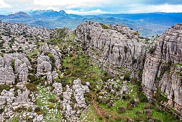 Aerial of El Torcal de Antequera nature reserve, Antequera, Andalucia, Spain