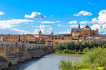 Historic roman San Rafael Bridge with the Calahorra Tower, Cordoba, Andalusia, Spain