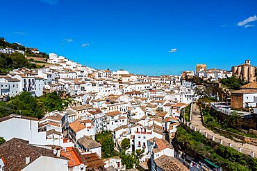 Aerial of the pueblo Setenil de las Bodegas, Andalucia, Spain