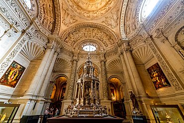 Interior of the Unesco site the cathedral of Seville, Andalucia, Spain