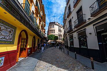 Historic houses in the pedestrian zone of Seville, Andalucia, Spain