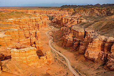 Aerial of the Charyn Canyon, Tian Shan mountains, Kazakhstan, Central Asia, Asia