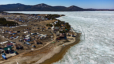 Aerial of the Imantau Lake, Imantau, Kokshetau National Park, Northern Kazakhstan, Central Asia, Asia