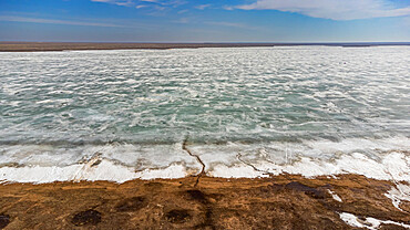 Aerial of Lake Tengiz, Korgalzhyn Nature Reserve, Saryarka, Steppe and Lakes of Northern Kazakhstan, UNESCO World Heritage Site, Kazakhstan, Central Asia, Asia