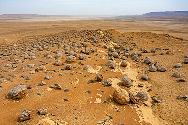 Aerial of Torysh (The Valley of Balls), Shetpe, Mangystau, Kazakhstan, Central Asia, Asia