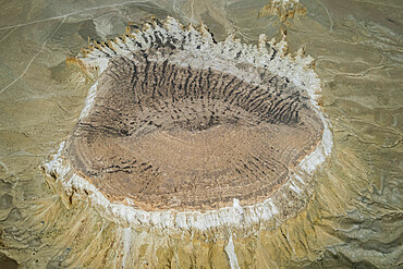 Sherkala mountain, looking like a Yurt topdown view, Shetpe, Mangystau, Kazakhstan, Central Asia, Asia