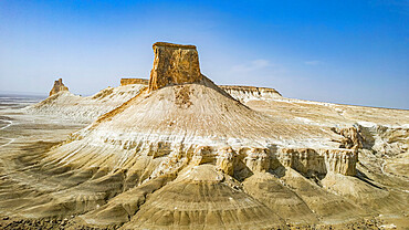 Aerial of Bozzhira Canyon, Ustyurt plateau, Mangystau, Kazakhstan, Central Asia, Asia