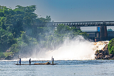 Fishermen fishing below the rapids on the Tshopo River, Kisangani, Democratic Republic of the Congo, Africa