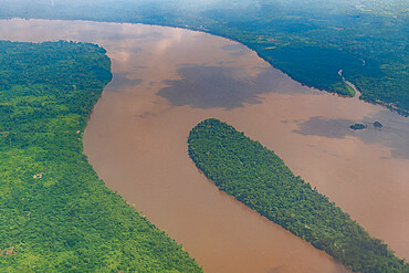 Aerial of the Congo River, Kisangani, Democratic Republic of the Congo, Africa