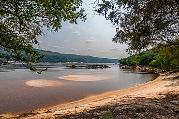 Sandy beach on the Congo River, near Zongo waterfall, Democratic Republic of the Congo, Africa