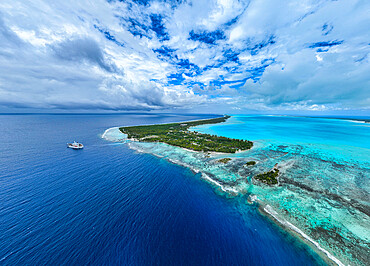 Aerial of the Anaa atoll, Tuamotu archipelago, French Polynesia, South Pacific, Pacific