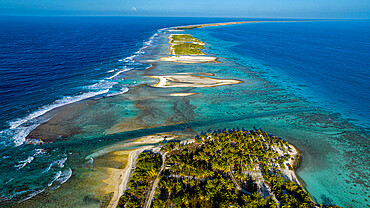 Aerial of Hikueru atoll, Tuamotu archipelago, French Polynesia, South Pacific, Pacific