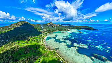 Aerial of Mangareva, Gambier archipelago, French Polynesia, South Pacific, Pacific