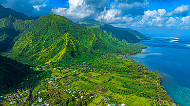 Aerial of Tahiti Iti and its lagoon, Society Islands, French Polynesia, South Pacific, Pacific