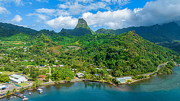 Aerial of Cook's Bay, Moorea (Mo'orea), Society Islands, French Polynesia, South Pacific, Pacific