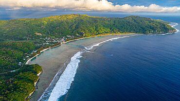 Aerial of Avera, Rurutu, Austral islands, French Polynesia, South Pacific, Pacific