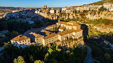 Aerial of Cuenca, UNESCO World Heritage Site, Castilla-La Mancha, Spain, Europe