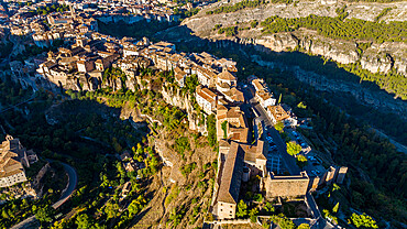 Aerial of Cuenca, UNESCO World Heritage Site, Castilla-La Mancha, Spain, Europe