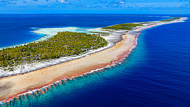 Aerial of the Amaru atoll, Tuamotu Islands, French Polynesia, South Pacific, Pacific