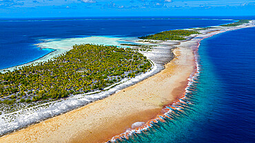 Aerial of the Amaru atoll, Tuamotu Islands, French Polynesia, South Pacific, Pacific