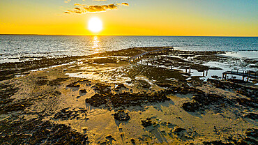 Aerial of the Hamelin Pool stromatolites, Shark Bay, UNESCO World Heritage Site, Western Australia, Australia, Pacific