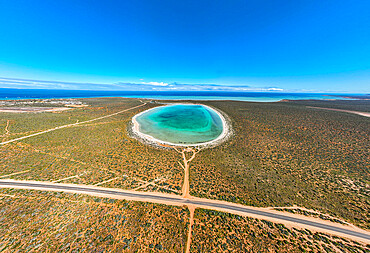 Aerial of Little Lagoon, Denham, Shark Bay, UNESCO World Heritage Site, Western Australia, Australia, Pacific