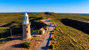 Aerial of Vlamingh Head Lighthouse, Ningaloo Reef, UNESCO World Heritage Site, Exmouth, Western Australia, Australia, Pacific