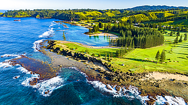 Aerial of Emily Bay, UNESCO World Heritage Site, Norfolk island, Australia