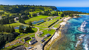 Aerial of Kingston and Arthur's Vale Historic Area, UNESCO World Heritage Site, Norfolk Island, Australia, Pacific