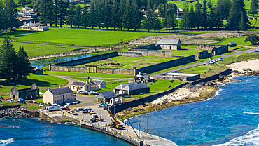 Aerial of Kingston and Arthur's Vale Historic Area, UNESCO World Heritage Site, Norfolk Island, Australia, Pacific