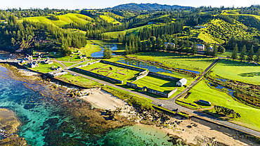 Aerial of Kingston and Arthur's Vale Historic Area, UNESCO World Heritage Site, Norfolk Island, Australia, Pacific