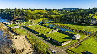 Aerial of Kingston and Arthur's Vale Historic Area, UNESCO World Heritage Site, Norfolk Island, Australia, Pacific