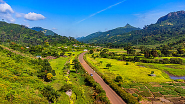 Aerial of the mountain scenery around Man, Ivory coast, Africa