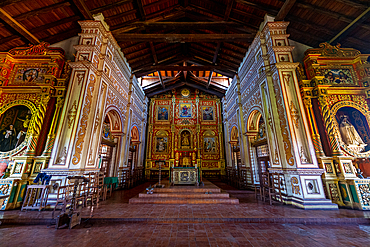 Interior of the Mission of Concepcion, Jesuit Missions of Chiquitos, UNESCO World Heritage Site, Santa Cruz department, Bolivia, South America