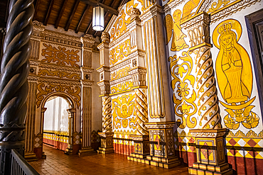 Front portal of the Mission of Concepcion at night, Jesuit Missions of Chiquitos, UNESCO World Heritage Site, Santa Cruz department, Bolivia, South America