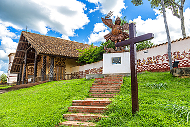 Painted front of the San Miguel de Velasco Mission, Jesuit Missions of Chiquitos, UNESCO World Heritage Site, Santa Cruz department, Bolivia, South America