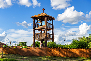 Belltower, Santa Ana de Velasco Mission church, Jesuit Missions of Chiquitos, UNESCO World Heritage Site, Santa Cruz department, Bolivia, South America