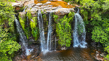 Aerial of the Cuevas Waterfalls, Samaipata, Bolivia, South America