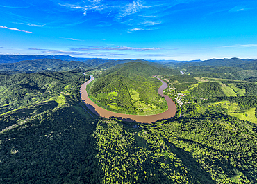 Aerial of the Iguape River, Atlantic Forest South-East Reserves, UNESCO World Heritage Site, Alto Ribeira Touristic State Park, Sao Paulo State, Brazil, South America