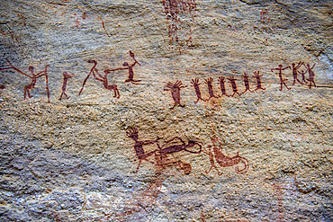 Rock art painting at Pedra Furada, Serra da Capivara National Park, UNESCO World Heritage Site, Piaui, Brazil, South Americal