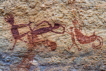 Rock art painting at Pedra Furada, Serra da Capivara National Park, UNESCO World Heritage Site, Piaui, Brazil, South America