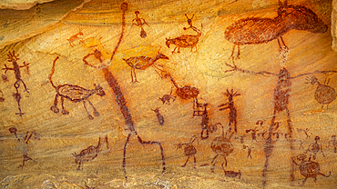 Rock art painting at Pedra Furada, Serra da Capivara National Park, UNESCO World Heritage Site, Piaui, Brazil, South America