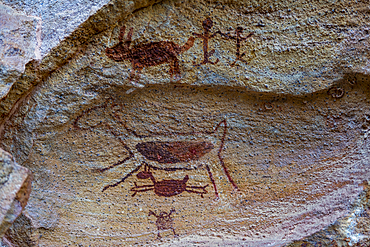 Rock art painting at Pedra Furada, Serra da Capivara National Park, UNESCO World Heritage Site, Piaui, Brazil, South America