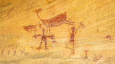 Rock art painting at Pedra Furada, Serra da Capivara National Park, UNESCO World Heritage Site, Piaui, Brazil, South America