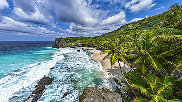 Aerial of Dolly beach, Christmas Island, Australian Indian Ocean Territory, Australia, Indian Ocean