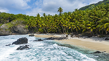 Aerial of Dolly beach, Christmas Island, Australian Indian Ocean Territory, Australia, Indian Ocean