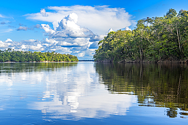 Clouds reflecting in the Rio Negro, southern Venezuela, South America