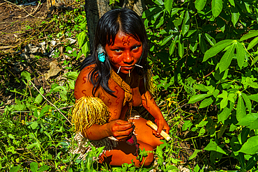 Woman with body painting, Yanomami tribe, southern Venezuela, South America