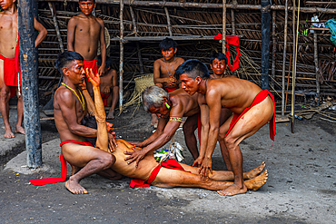 Shamans from the Yanomami tribe practising traditional healing methods, southern Venezuela, South America